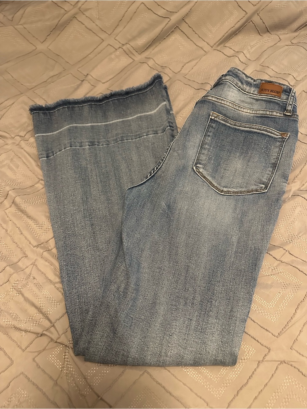 Judy Blue Light Blue Frayed Hem Wide Leg Jeans